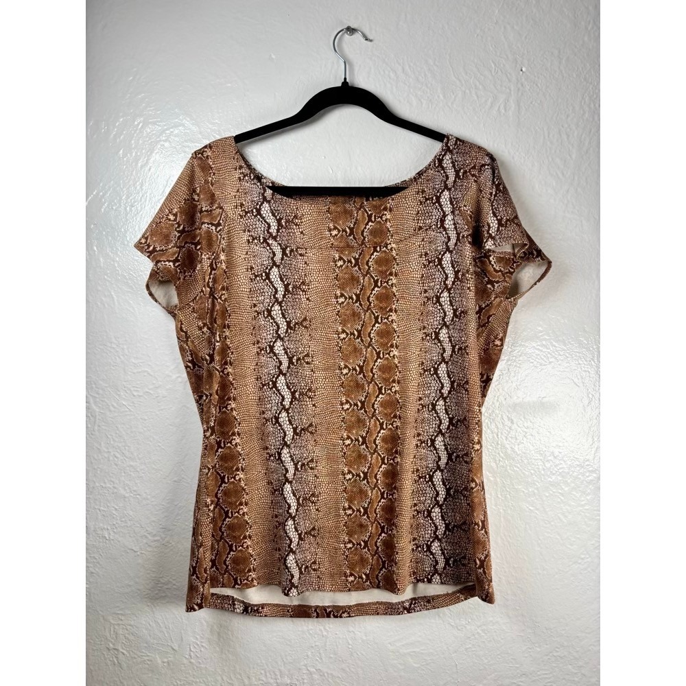 Rafaella Top Brown 1X Snakeskin Animal Print Cotton Mob Wife Earthy Safari Boho